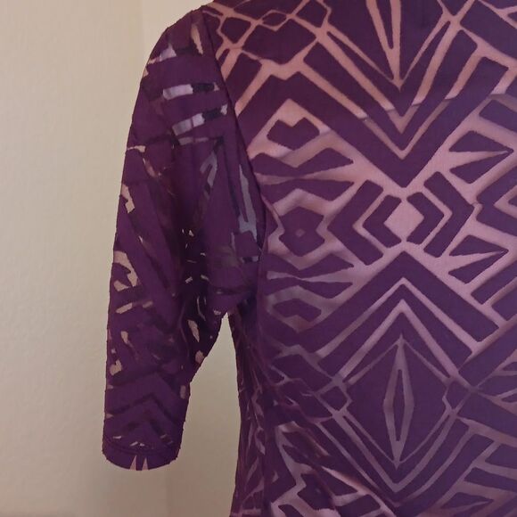 Kelly Renee Geometric Patterned Burgundy Burnt Out Velvet Dress - Picture 8 of 9